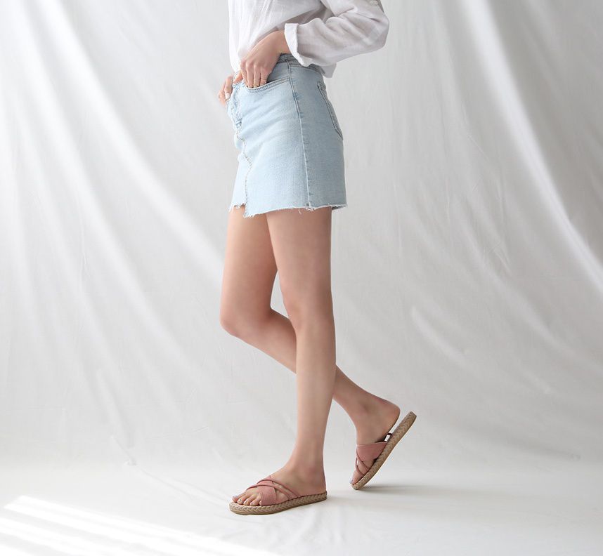 韓國 Dangolunni - 交叉編織拖鞋-杏