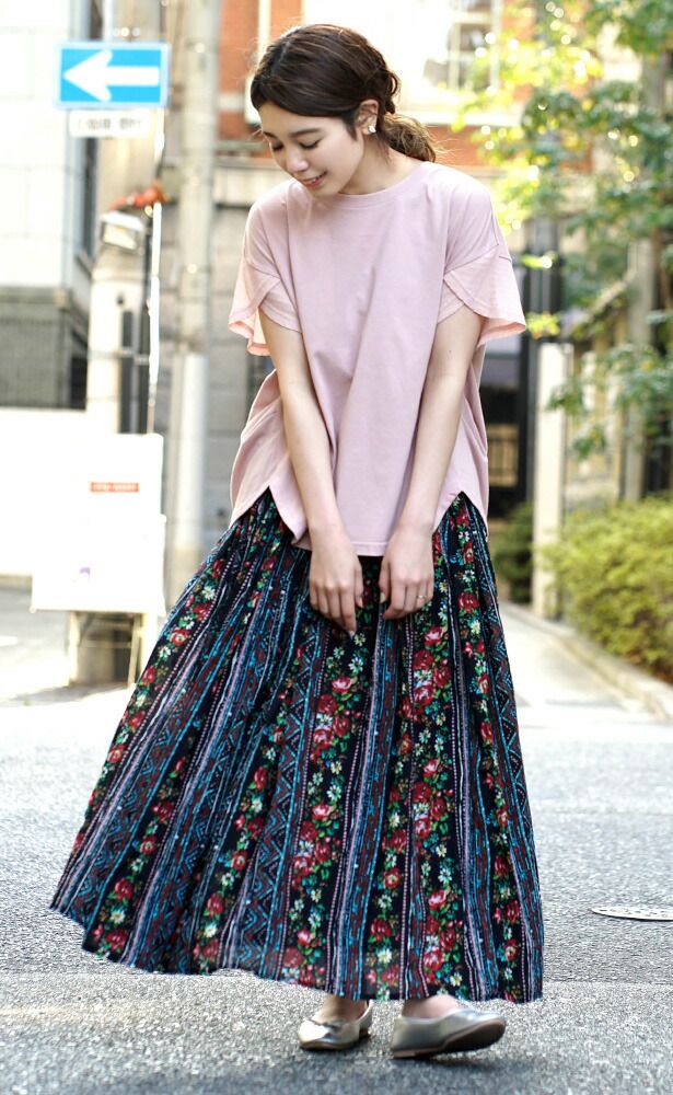 日本 zootie - 100%印度棉印花長裙-歐風花園-黑