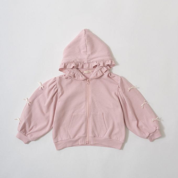 日本 Lycee mine - 蝴蝶結袖荷葉邊少女連帽外套-霧藍