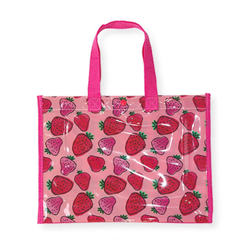 日本 ZOOLAND - 防水PVC手提袋/游泳包-滿版草莓-粉紅 (25x34cm)