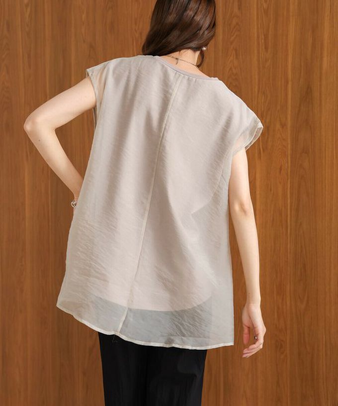 日本 Bab - [推薦]薄紗層次法式袖上衣-灰棕