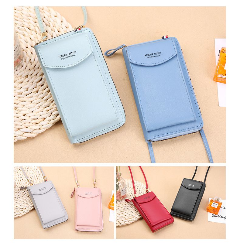 大容量雙層手機包/斜背包-粉红色 (19.5x11x4cm)