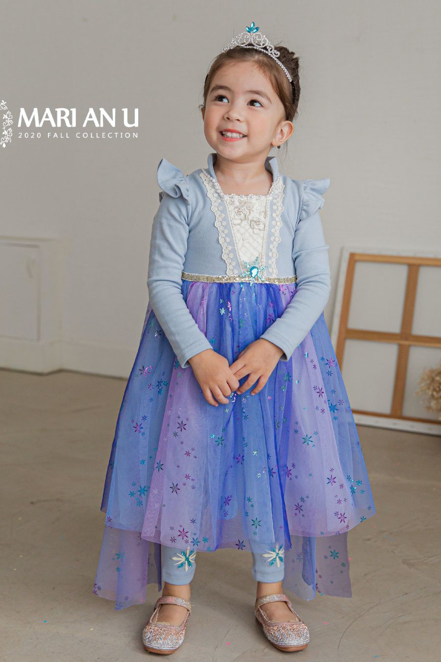 韓國 mari an u - 冰雪女王艾莎洋裝(披風可拆)-冰湖藍
