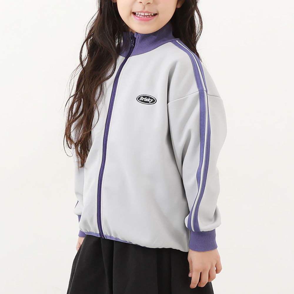 小立領側線條運動風夾克-淺灰x紫