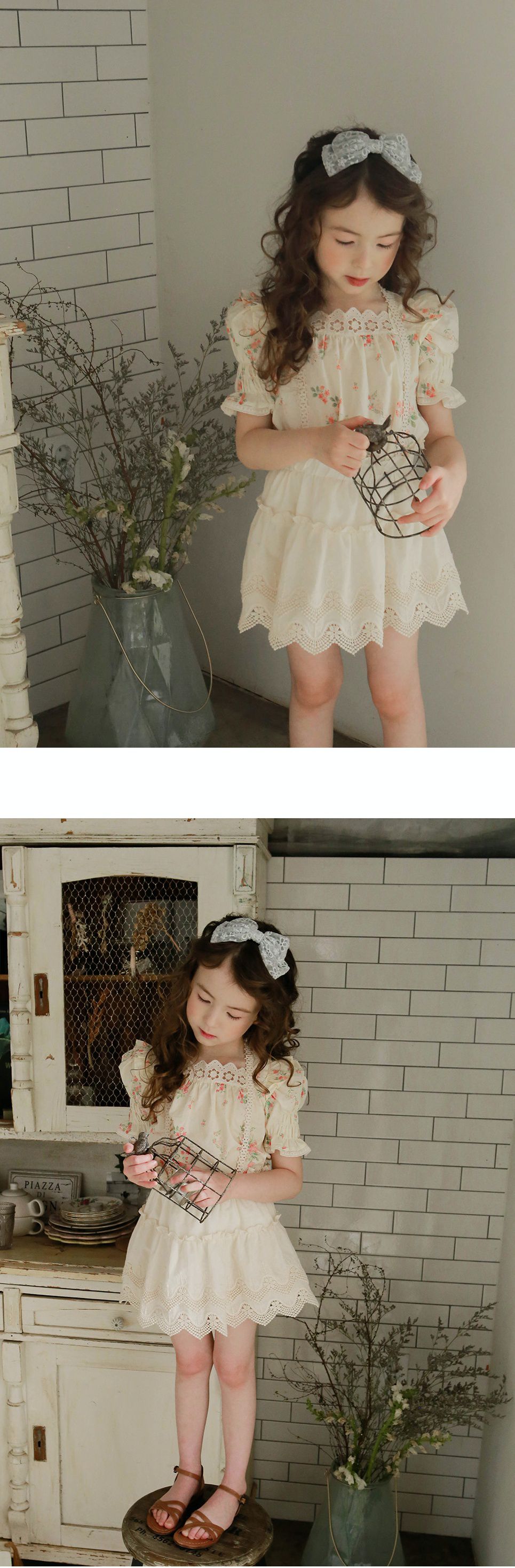 韓國 PuellaFLO - 刺繡花朵雙層蝴蝶結髮箍-鵝黃