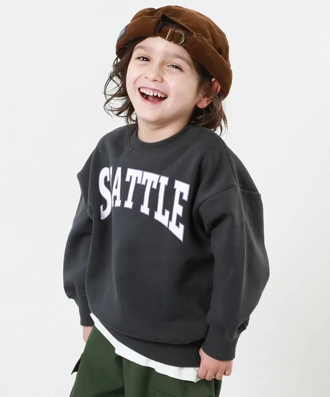 日本 devirock - 熱銷定番 裏起毛落肩大學長袖上衣-徽章-藍紫