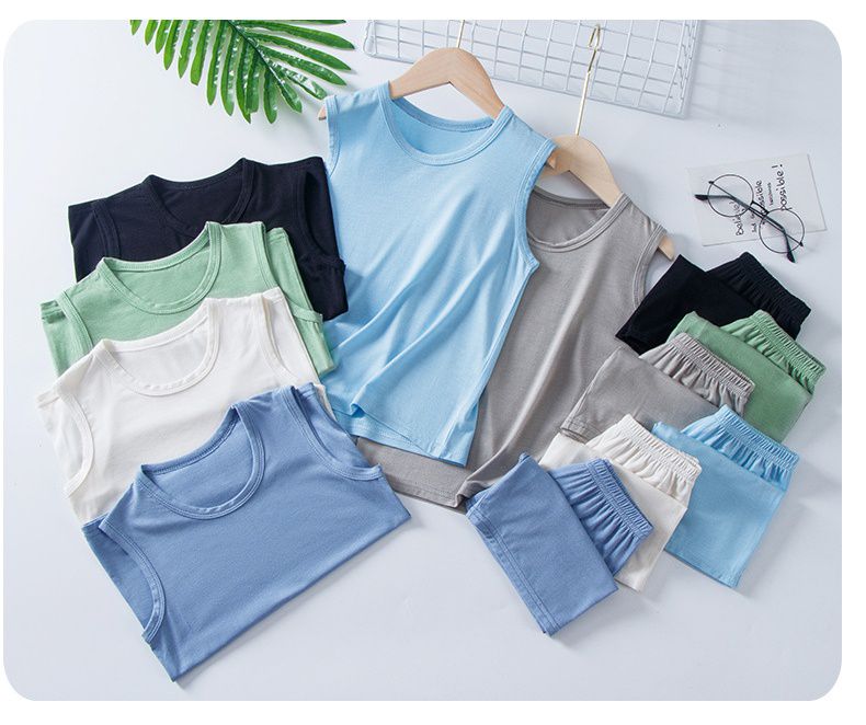 莫代爾薄款圓領無袖家居服套裝/空調服-藍色