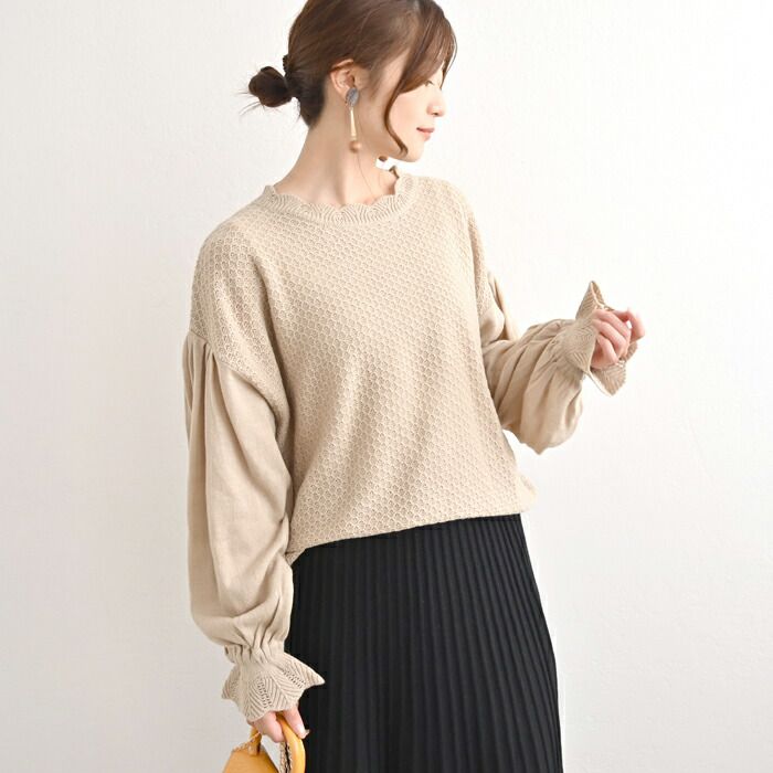 日本 ihuu - 氣質花瓣領糖果袖針織上衣-酒紅