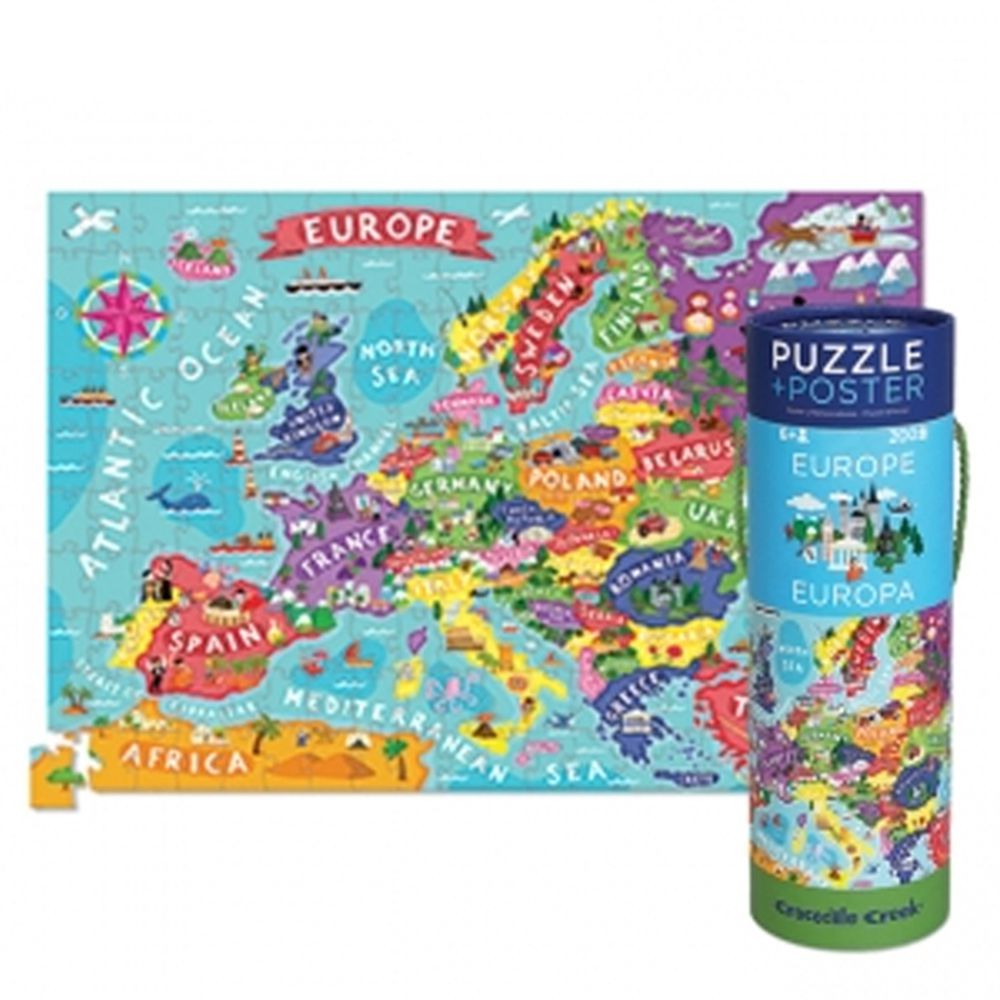 Crocodile Creek - 2合1海報拼圖系列-歐洲地圖 (200片)-6歲以上