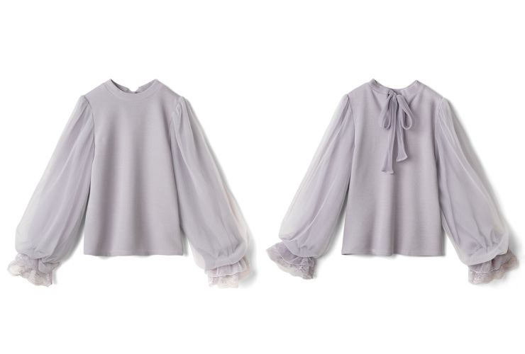 日本 GRL - 浪漫蕾絲多層次薄紗長袖上衣-紫