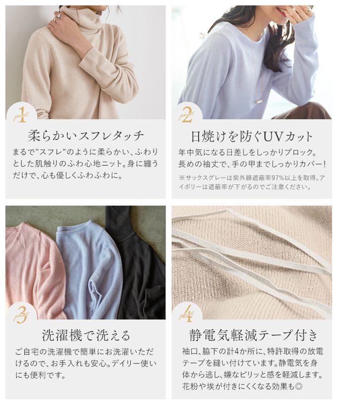 日本 Kobe Lettuce - [暢銷]舒芙蕾質感可機洗針織上衣-(選領和長度)-淺卡其