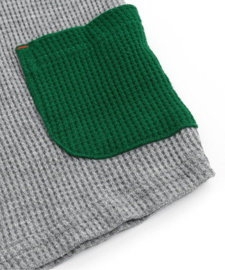 日本 BREEZE - 正反OK！柔軟華夫格長袖上衣-撞色-黃綠灰