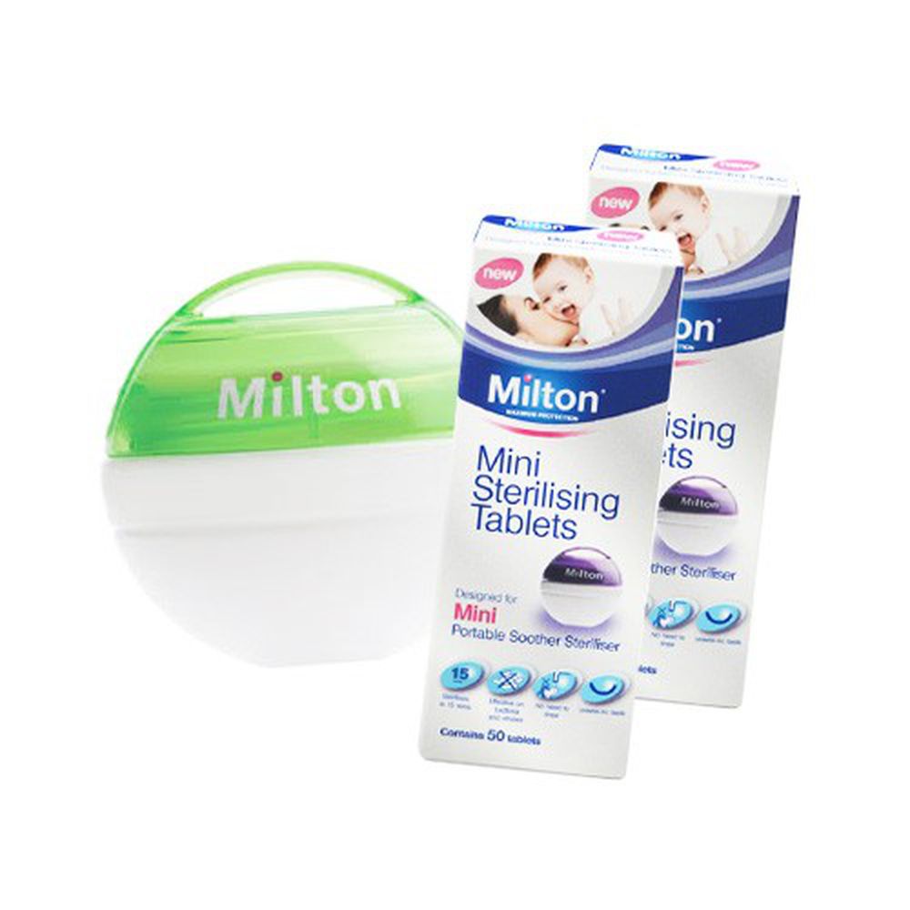 英國米爾頓 Milton - 攜帶式奶嘴消毒球(大地綠)+迷迷你消毒錠(50入/盒)*2