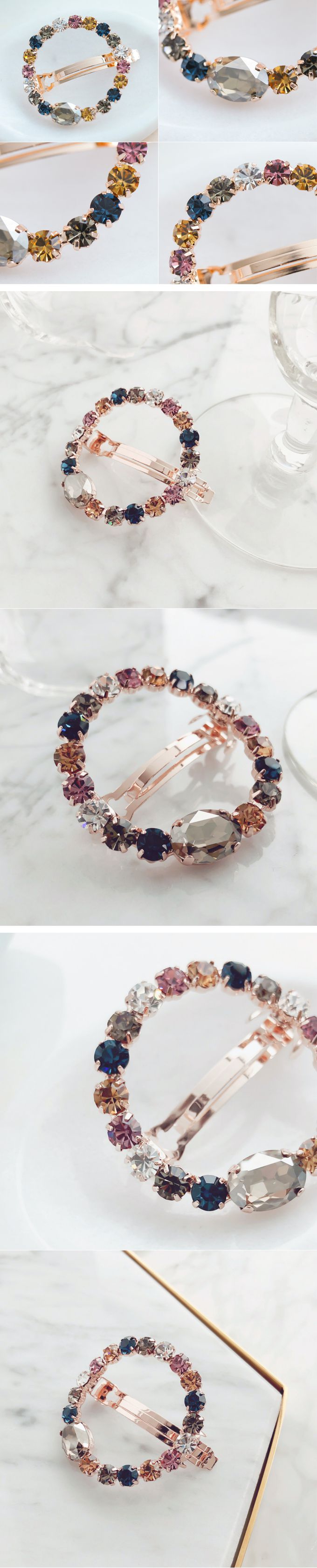 韓國 Soo&Soo - 璀璨寶石卡扣式髮夾-圓形