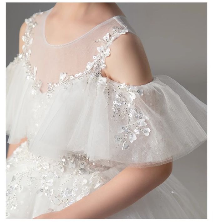 love, charlotte - 雪白立體繡花亮片氣質演奏會花童落肩禮服-白色