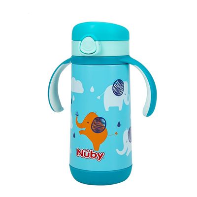 Nuby - 316不銹鋼真空兩用學習杯(粗吸管/滾珠)_350ml_大象