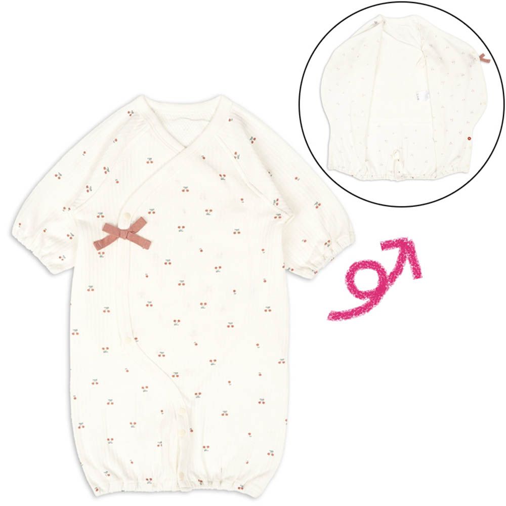 穿脫方便!長袖連身衣-附內衣-米白色 (50~60cm)