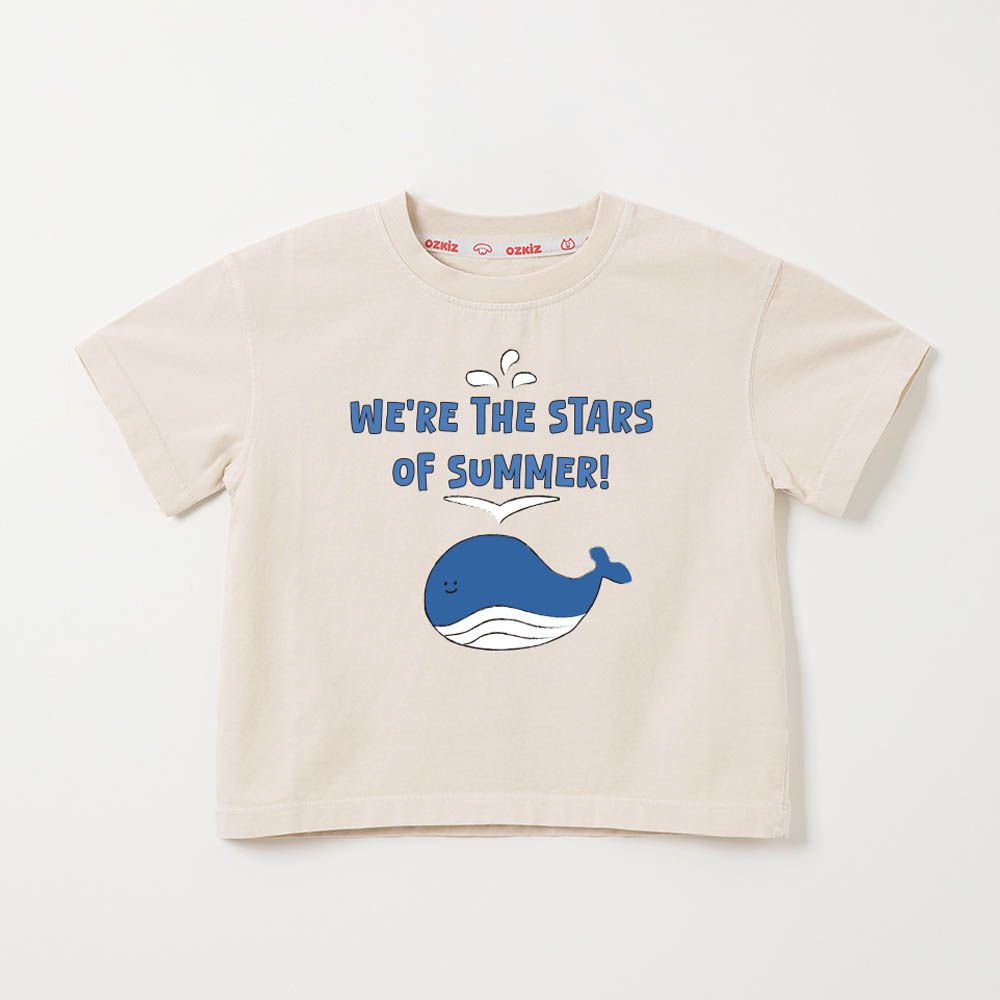 100%澳洲棉純粹呼吸短袖上衣-噴水鯨魚-米杏