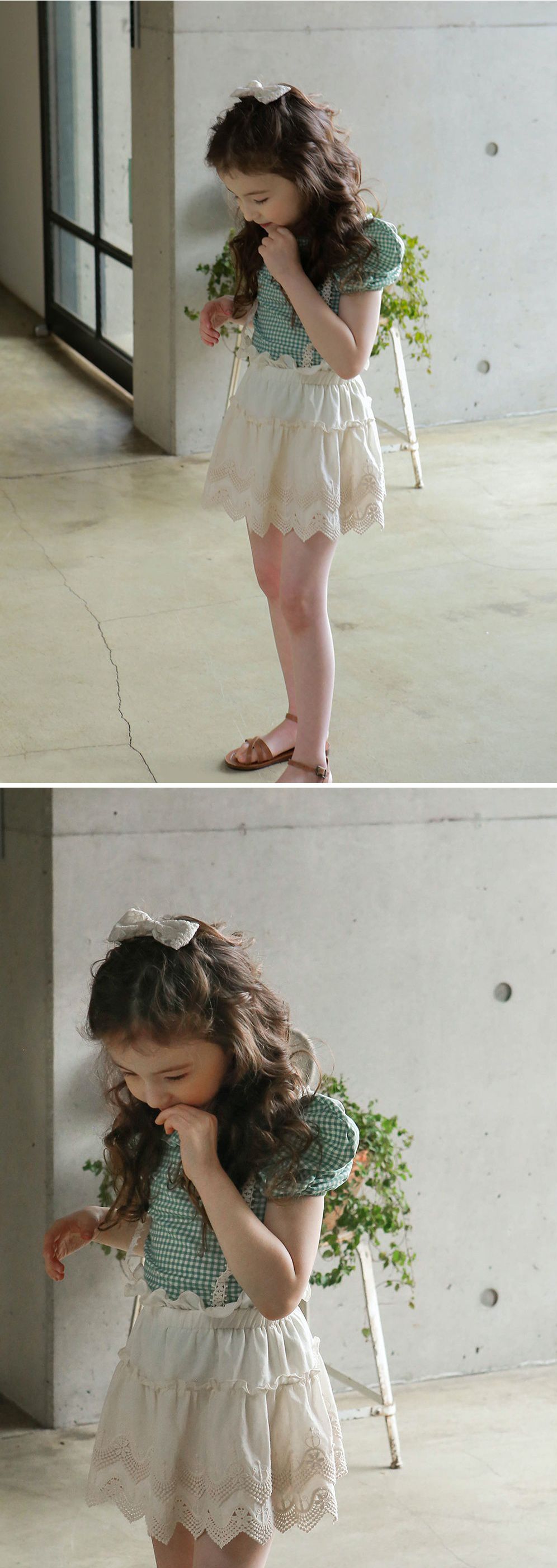 韓國 PuellaFLO - (現省50元)格子精靈套裝-綠上衣X米白裙