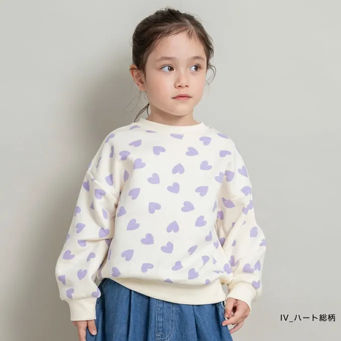 日本 BRANSHES - 裏起毛 可愛女孩縮口長袖上衣-滿版花朵-黑