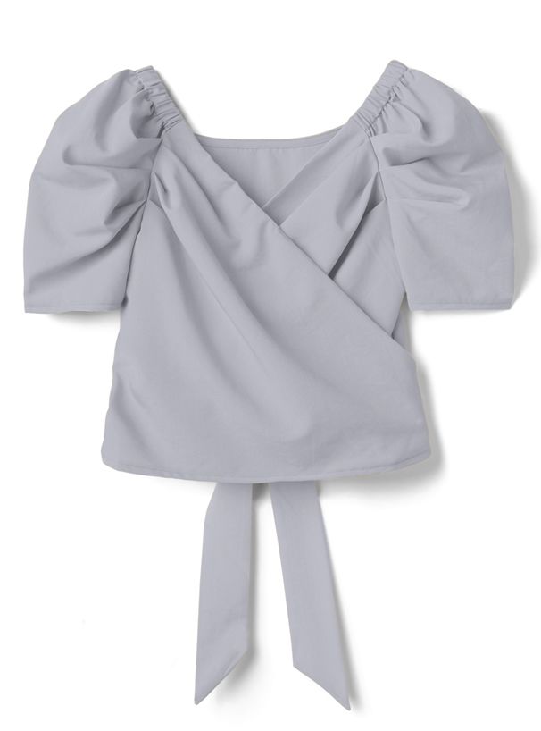 日本 GRL - 2way後腰綁帶交叉V領短袖澎澎上衣-時尚黑