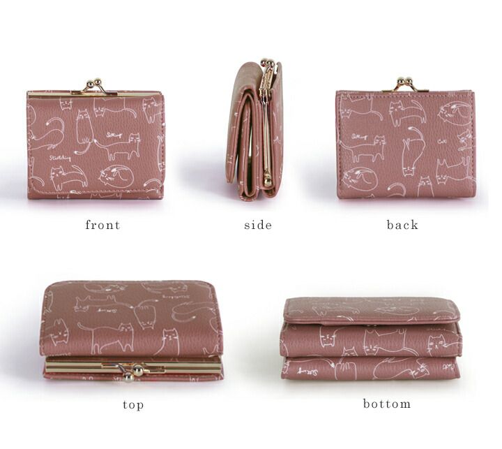 日本 LIZDAYS - 皮質迷你口金三折短夾/錢包-貓咪-時尚黑 (10x8x3.5cm)