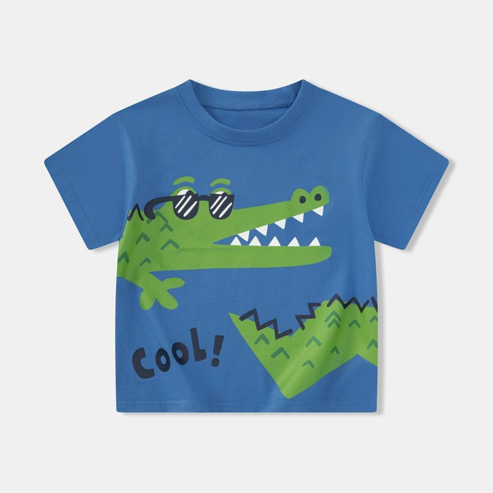 純棉短袖上衣-俏皮大嘴鱷-藍色