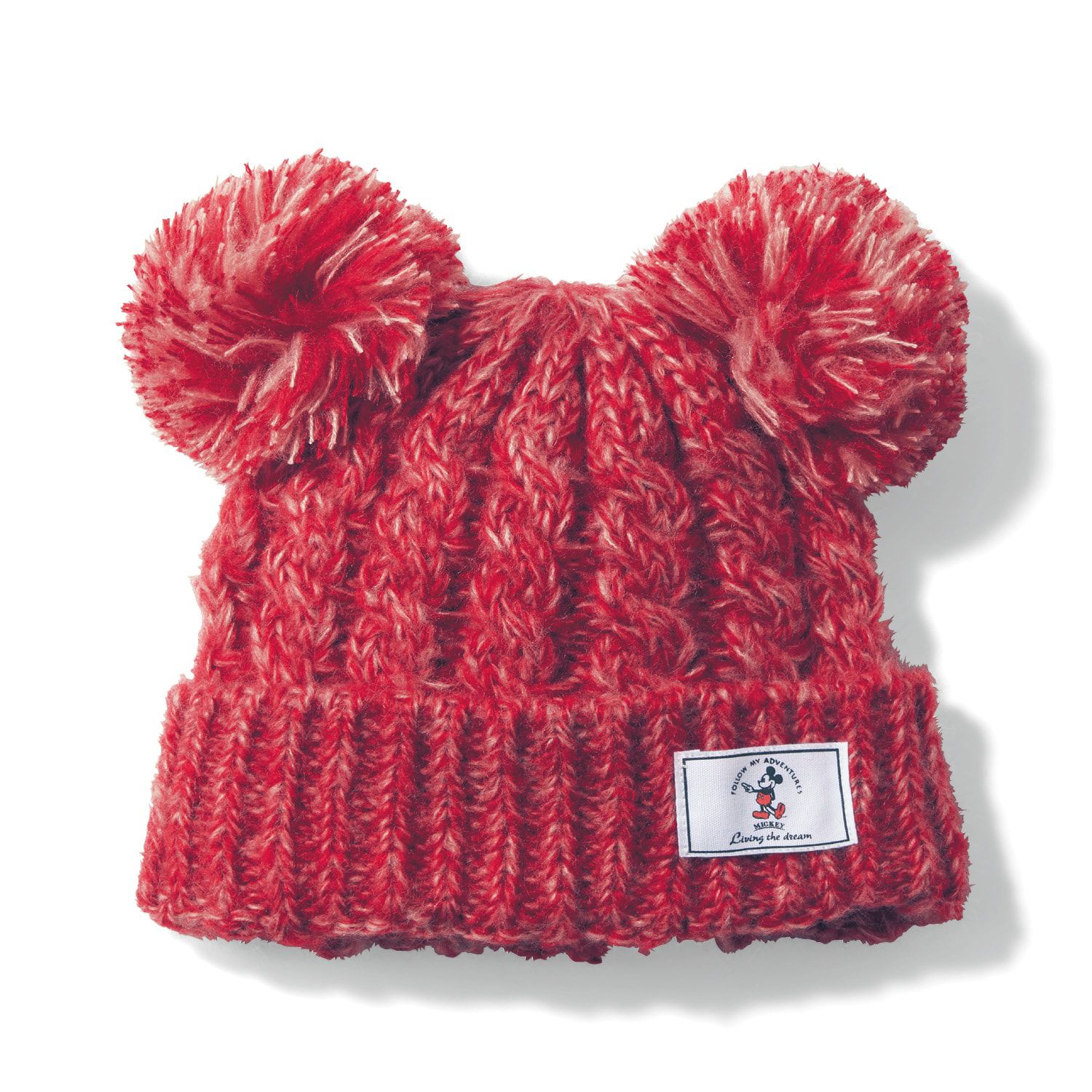 日本千趣會 - 迪士尼 可愛大絨球角色布標麻花毛帽-黑 (52~56cm)