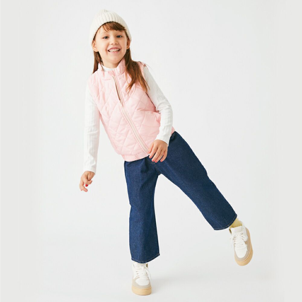 日本 evercloset - 雙面毛絨可愛花保暖背心-粉紅x米黃花