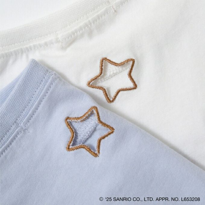 日本 Lycee mine - 可愛刺繡星星鏤空短袖上衣-卡通人物大耳狗-水藍