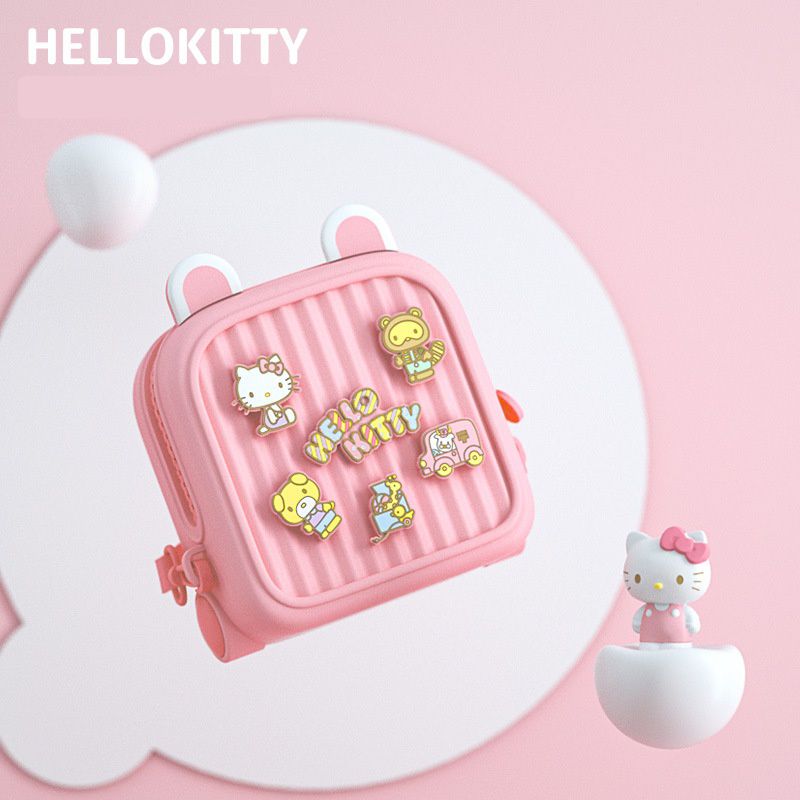 卡通DIY可拆式兒童後背包/小方包(有拉桿)-卡通人物-HELLO KITTY-粉色 (29.2x17.8x28.5cm)-適合3-8歲