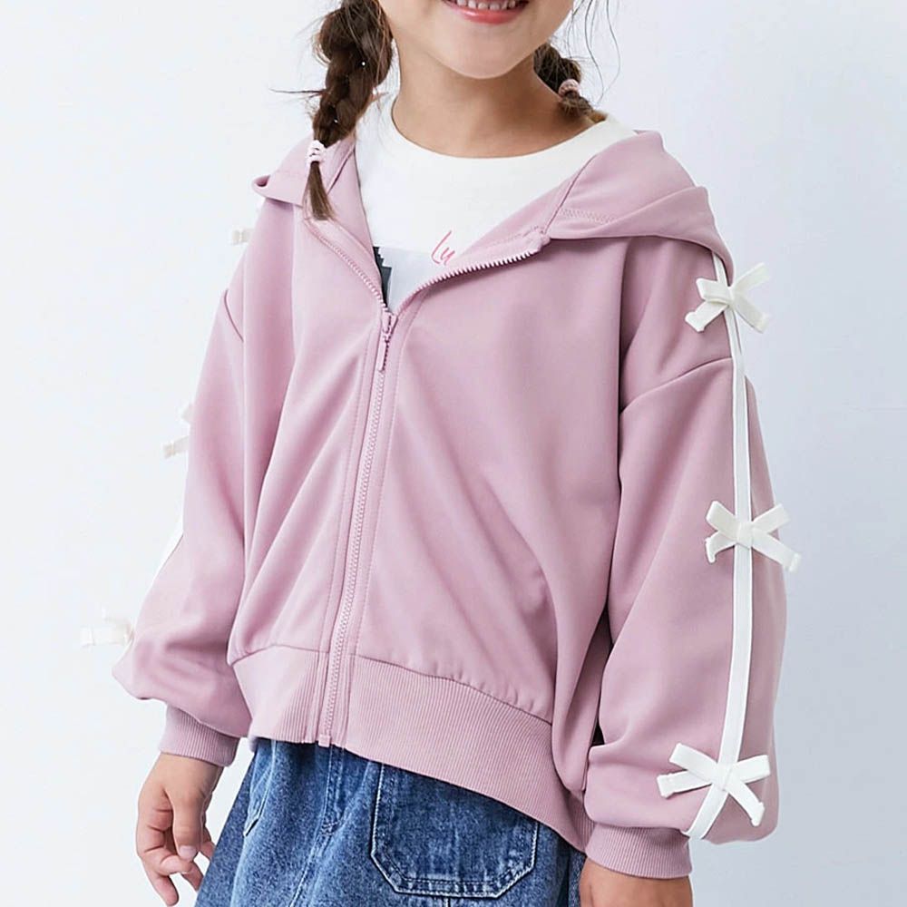甜美蝴蝶結落肩連帽外套-粉紅