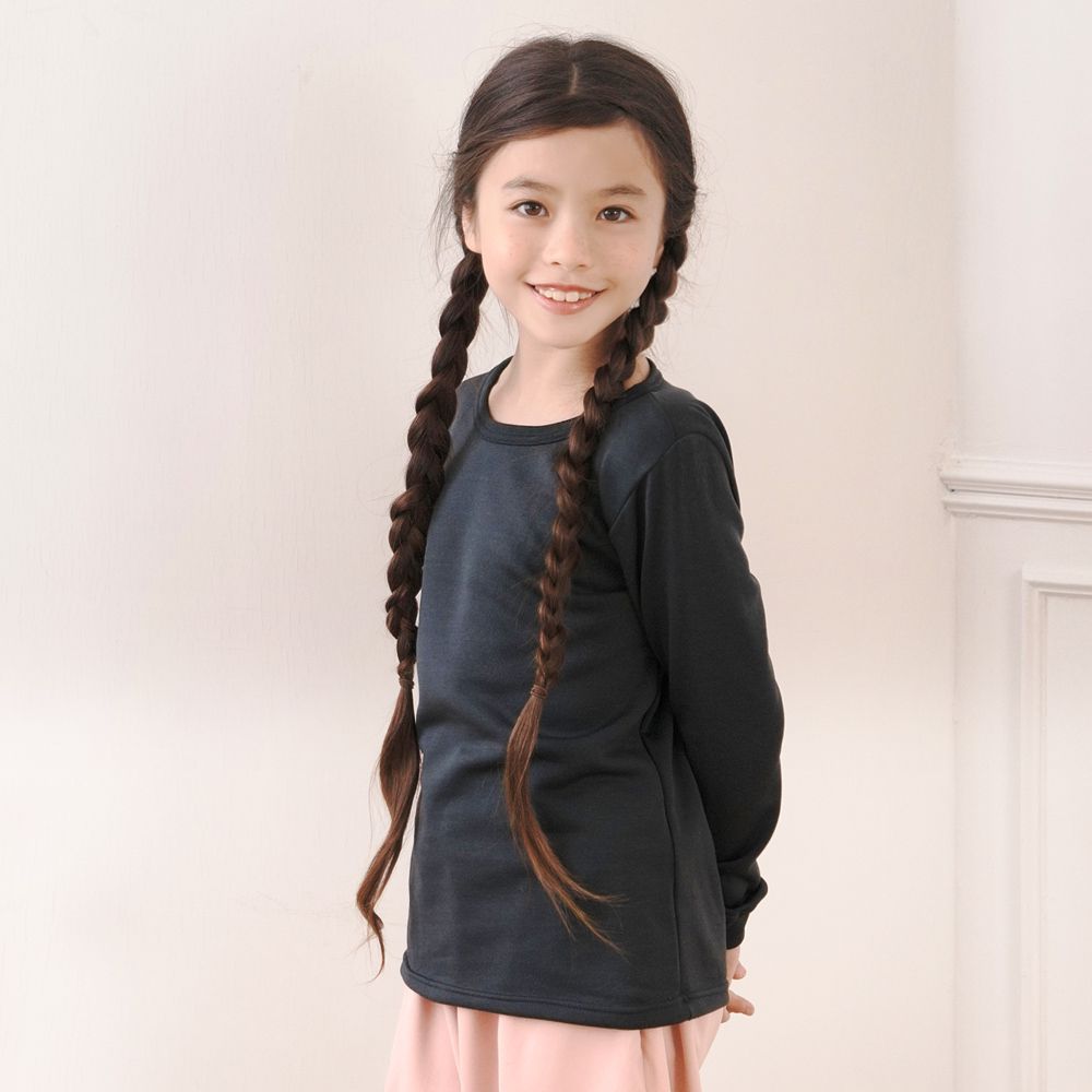 兒童極暖刷毛保暖衣-圓領-霧灰