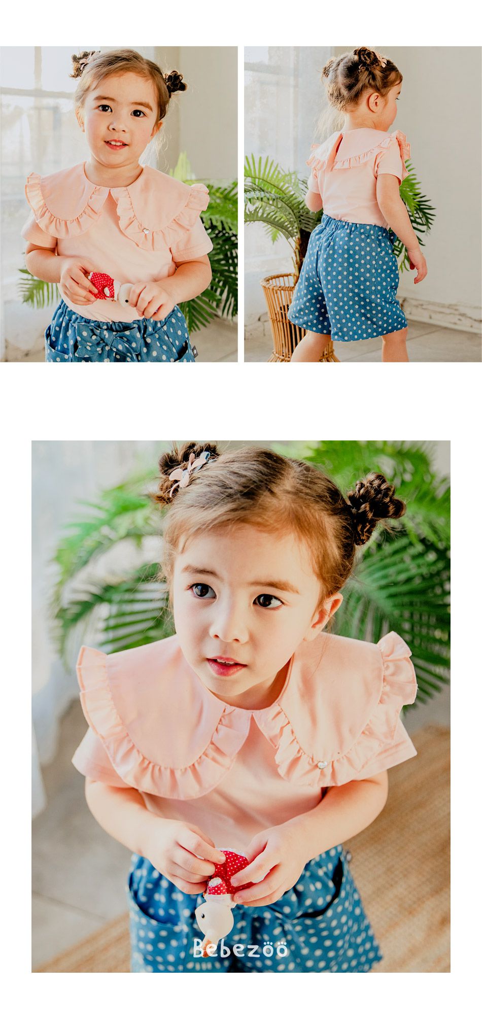 韓國 Bebezoo - 荷葉花瓣領上衣-米白