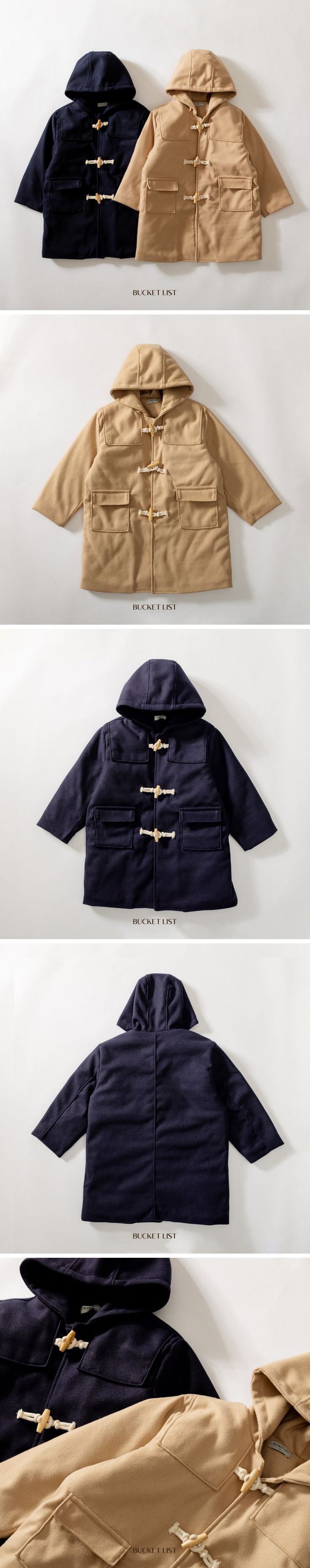 韓國 BUCKET LIST - 經典牛角釦鋪棉連帽大衣-黑藍