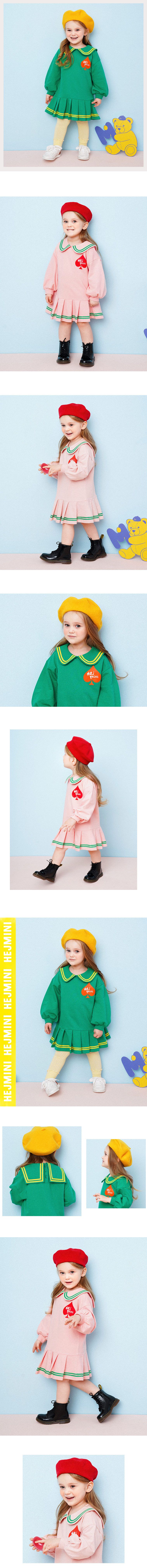 韓國 HEJMINI - 黑桃學院風百摺洋裝-綠