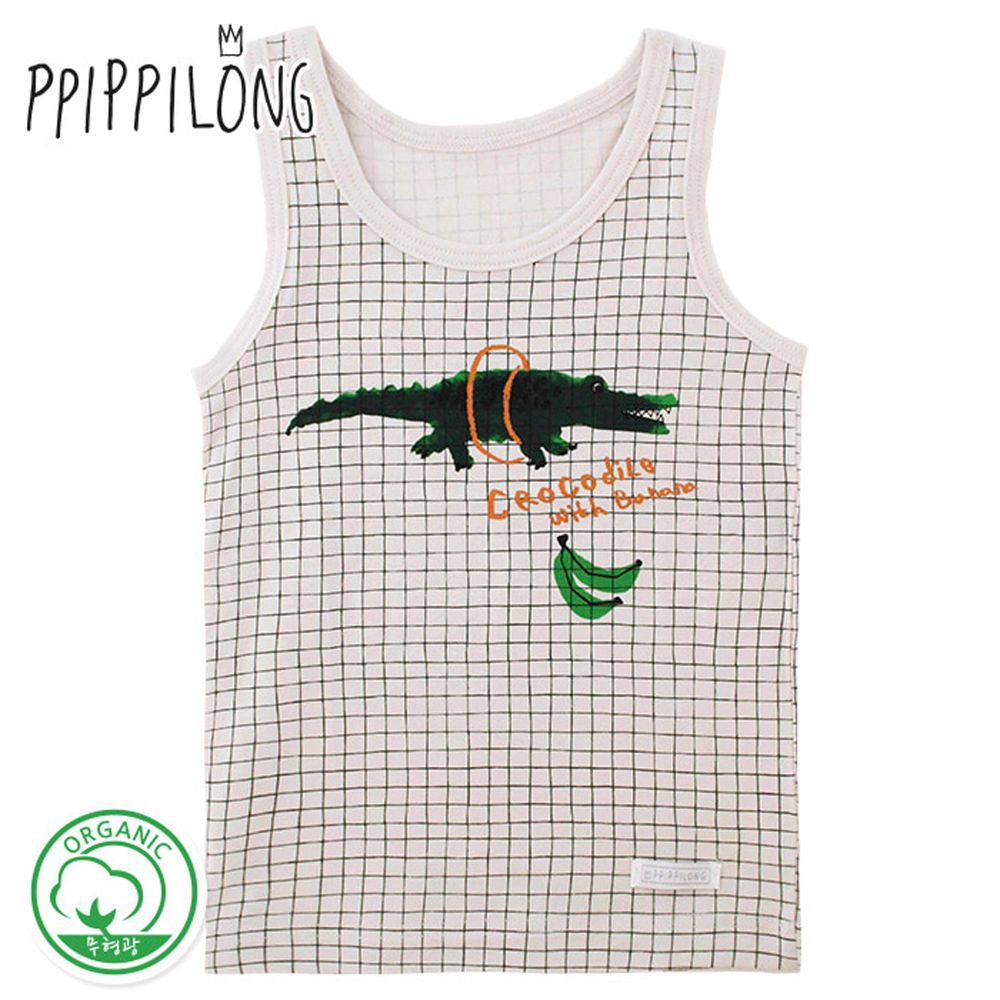 韓國 Ppippilong - 有機棉透氣內衣(男寶)-格子鱷魚