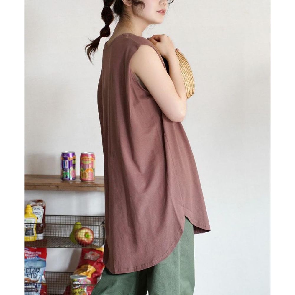 日本 zootie - 純棉修身設計無袖長版上衣-酒紅