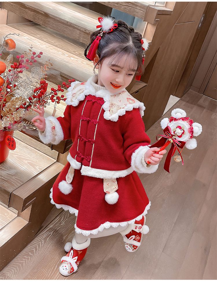 喜氣拜年翻領長袖套裝-紅色