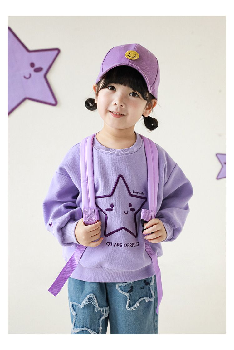 針織刺繡圓領長袖上衣-星星-米白色