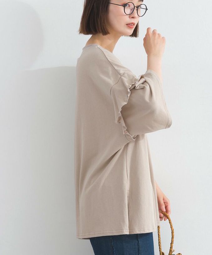 日本 Lupilien - 接觸冷感 學院風印花荷葉寬袖上衣-橘