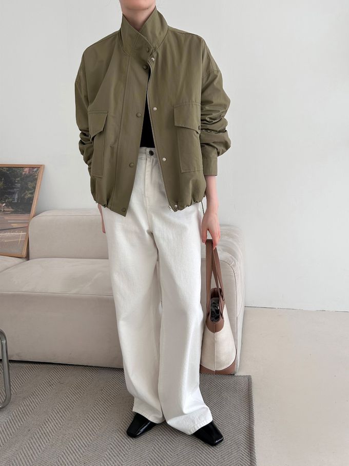 韓國女裝連線 - 秋季必備！短版風衣外套-軍綠 (FREE)