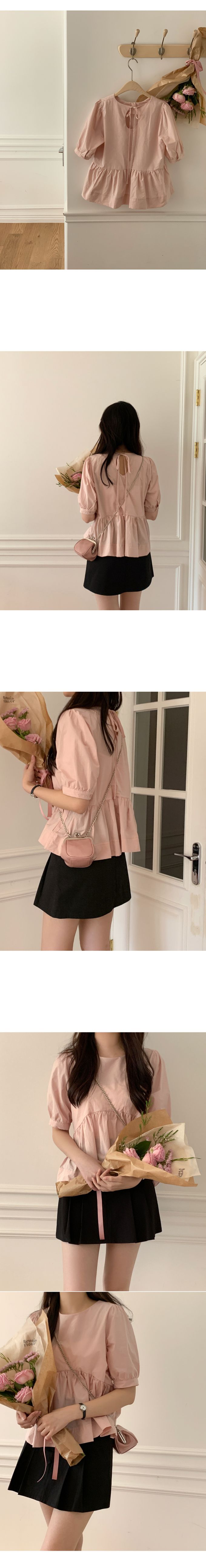 韓國 98doci - 質感後綁結公主袖上衣-淡粉