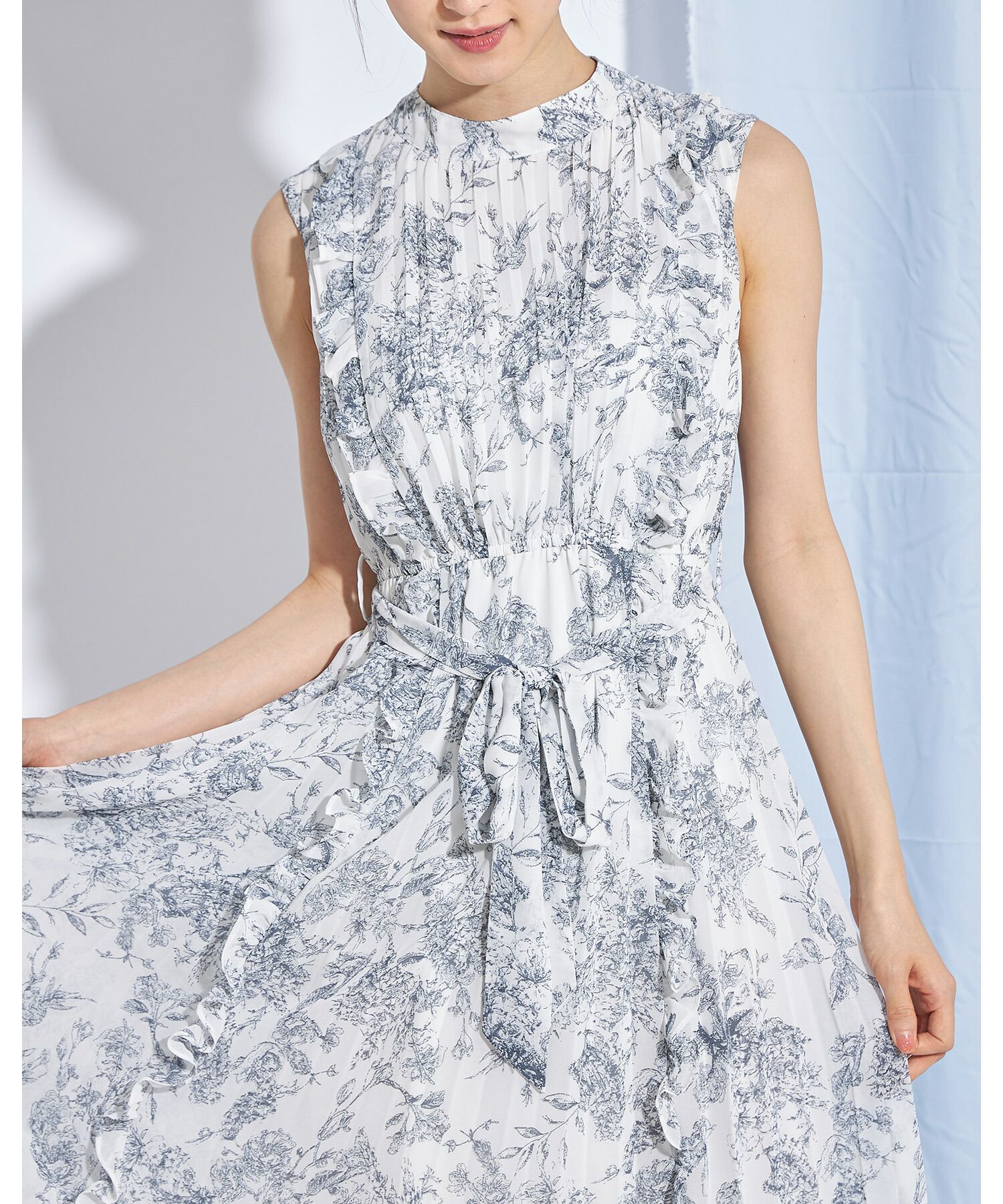 日本 tocco-closet - 波浪百褶綁帶雪紡洋裝-氣質杏