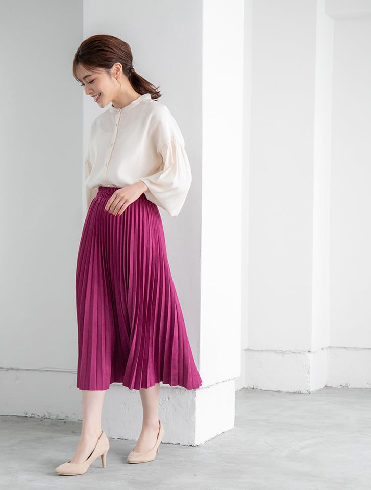 日本 fifth - 微光澤圓領七分澎袖襯衫-灰藍