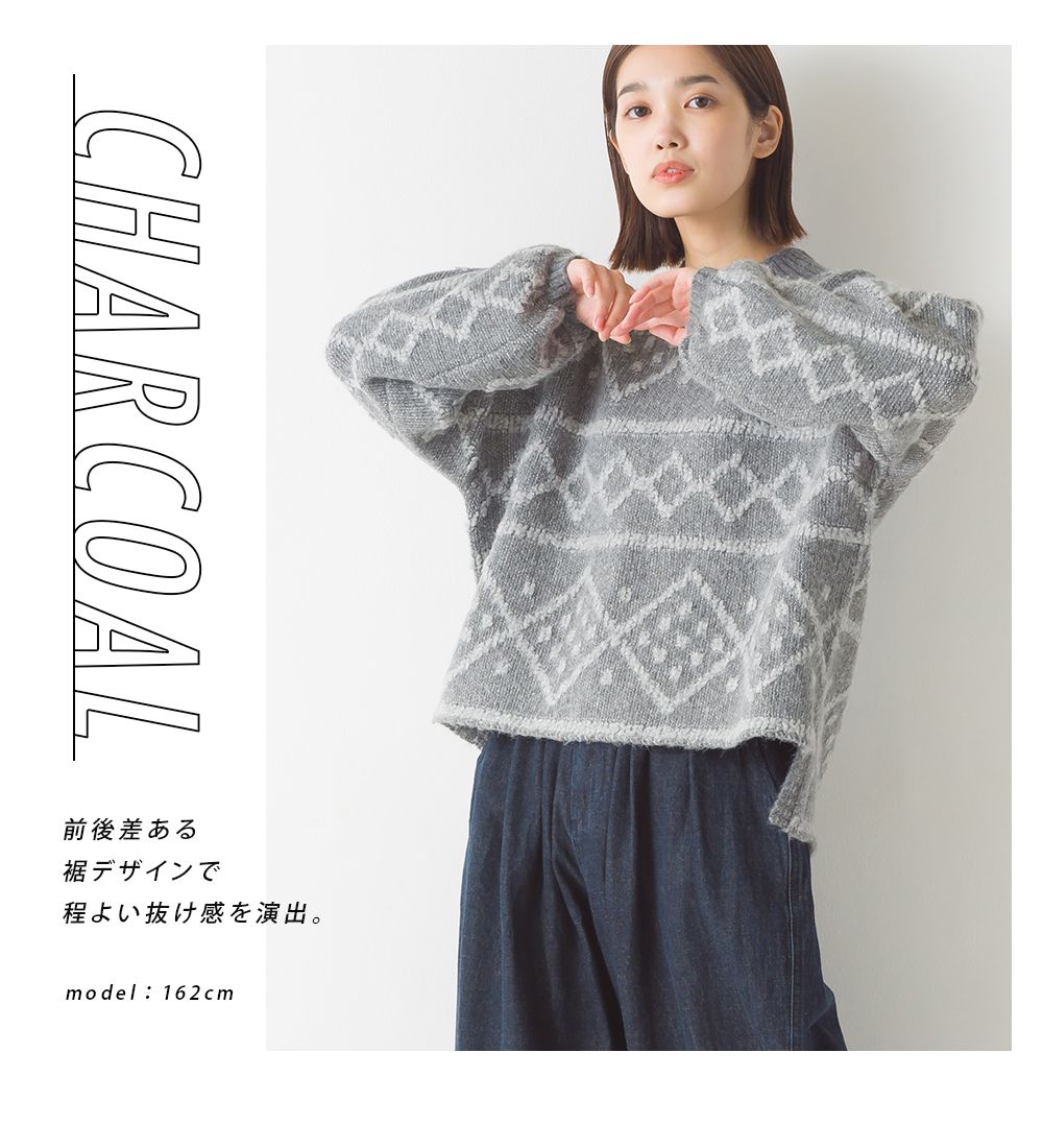 日本 OMNES - 歐風圖騰柔軟針織毛衣-石墨灰