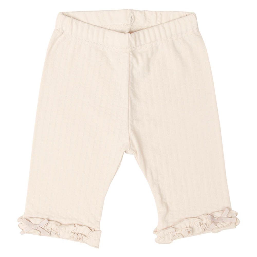 5分內搭褲-褲腳荷葉邊-淺卡其色