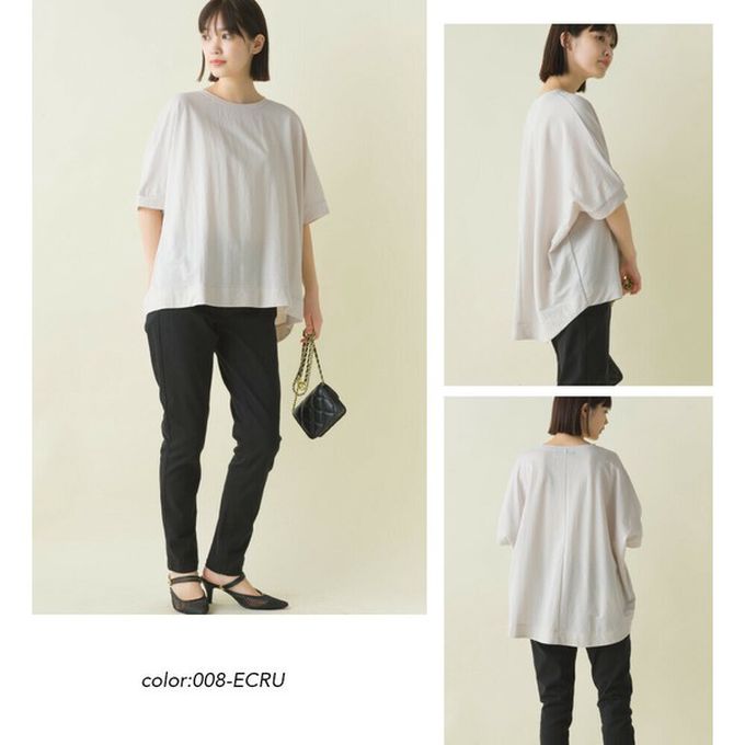 日本 OMNES - 接觸涼感 嫘縈寬鬆短袖上衣-黑底白點