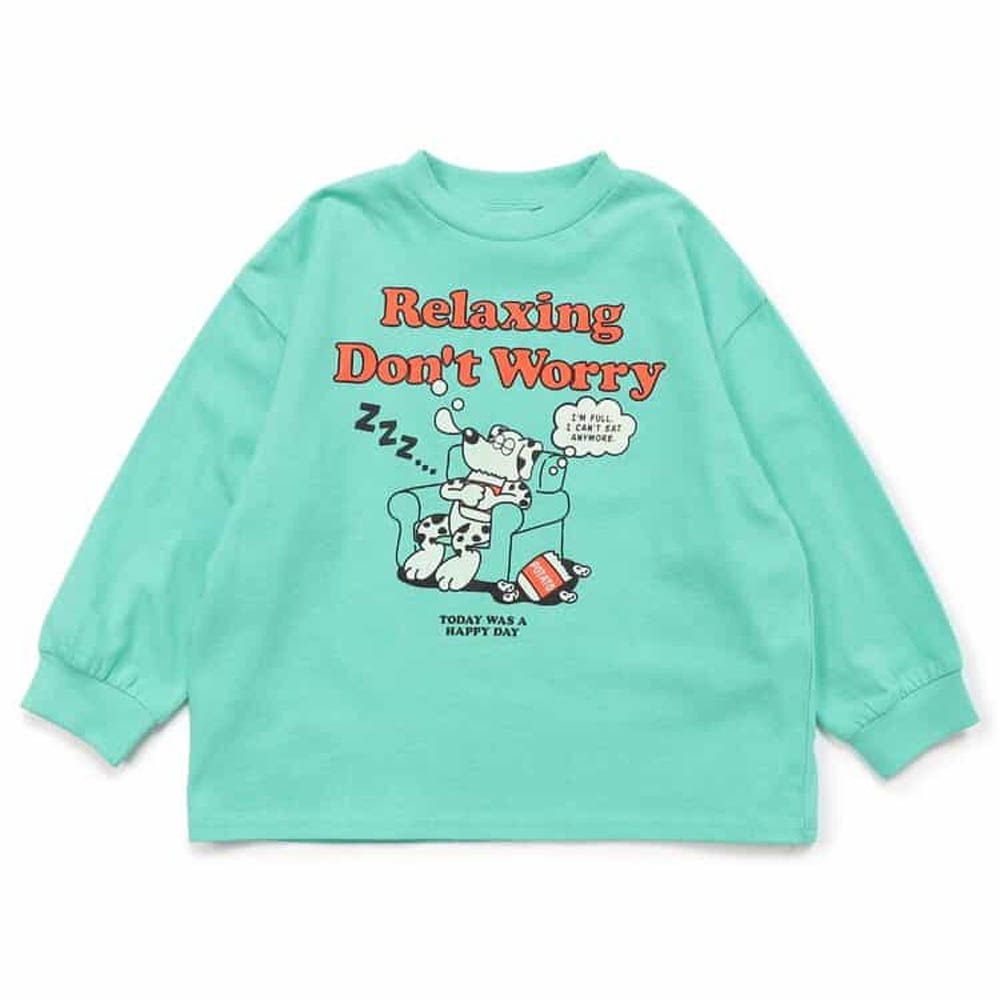 100%棉 包色款印花長袖上衣-睡覺狗狗-薄荷綠