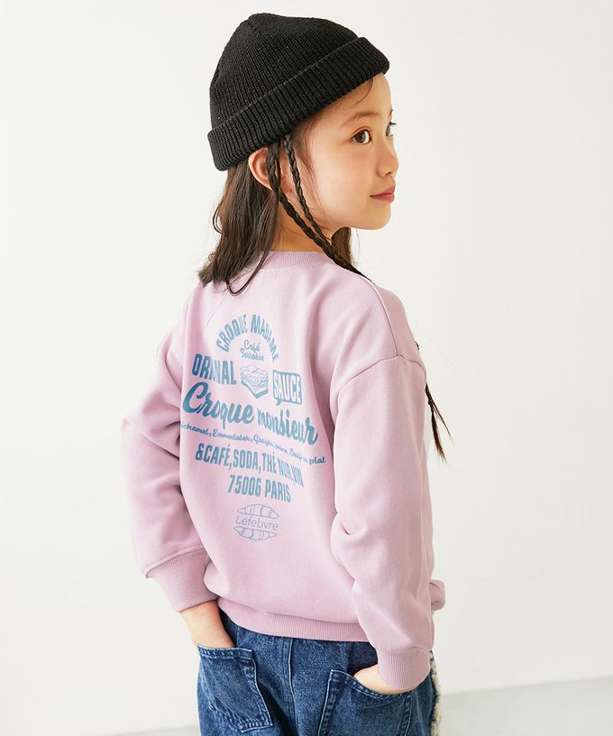 日本 devirock - 熱銷定番 女孩印花縮口長袖上衣-花朵-灰黑